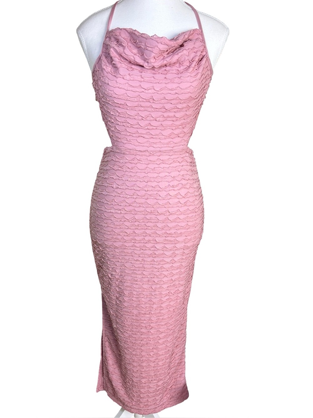 Pink Ruffle BodyCon Cut Out Cross Straps Sexy Dress